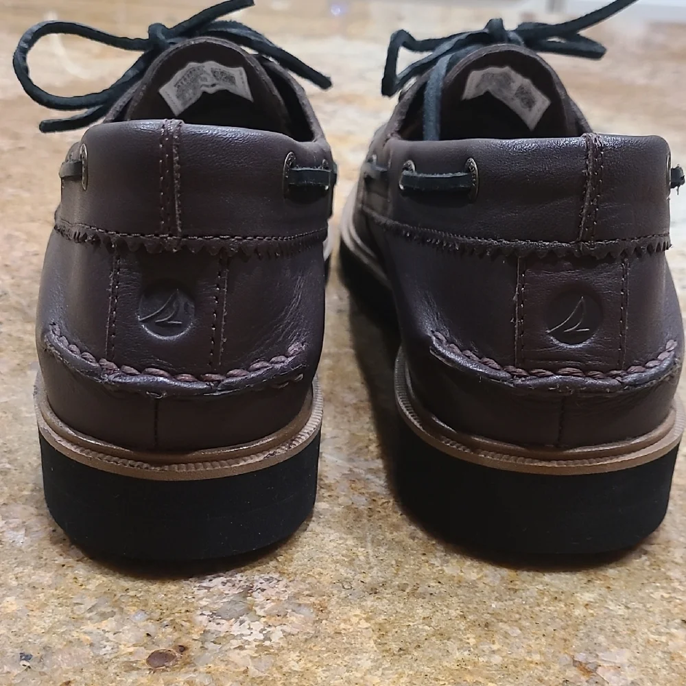 Sperry Brown Black Authentic 2-eye Leather Boat Shoes With Moccasin Stitching